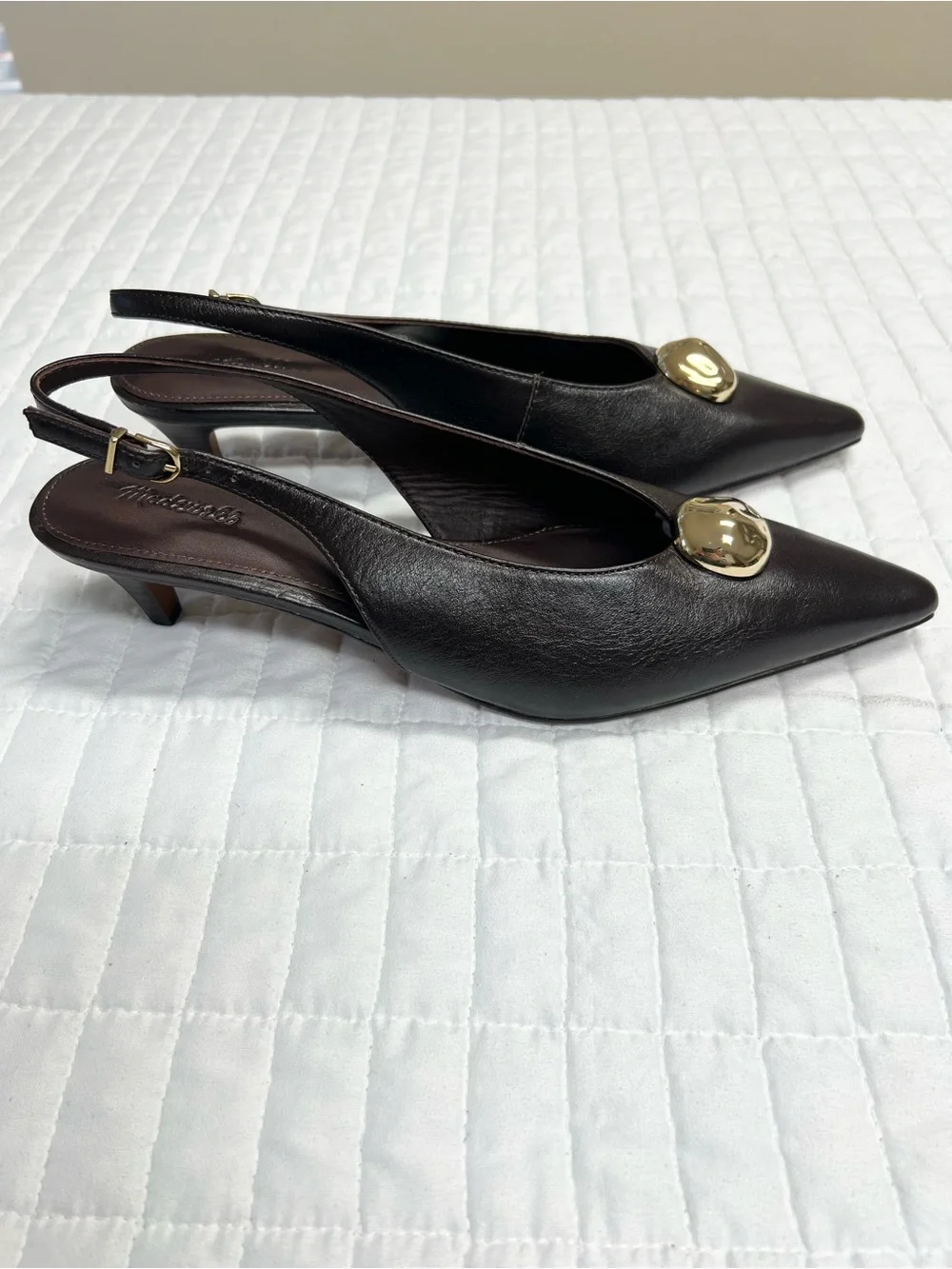 Madewell The Emilie Slingback Pump in Coffee Bean Brown Leather Size 10